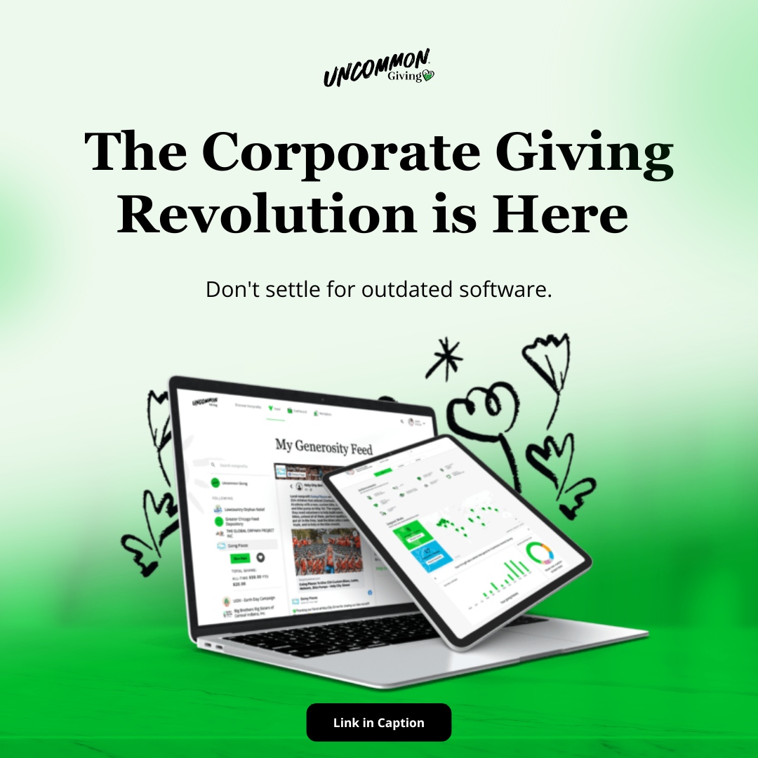 Transform your corporate giving with Uncommon Giving! Fast, flexible, and easy to use, our platform engages employees instantly, measures impact, and evolves for ongoing success. Don't settle for outdated software. 

#CorporateGiving #EmployeeEngagement #SocialImpact