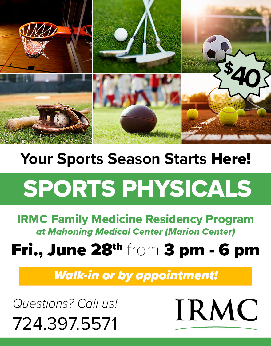 All athletes are welcome! Bring your child to the Mahoning Medical Center tomorrow, June 28th, for their sports physical.