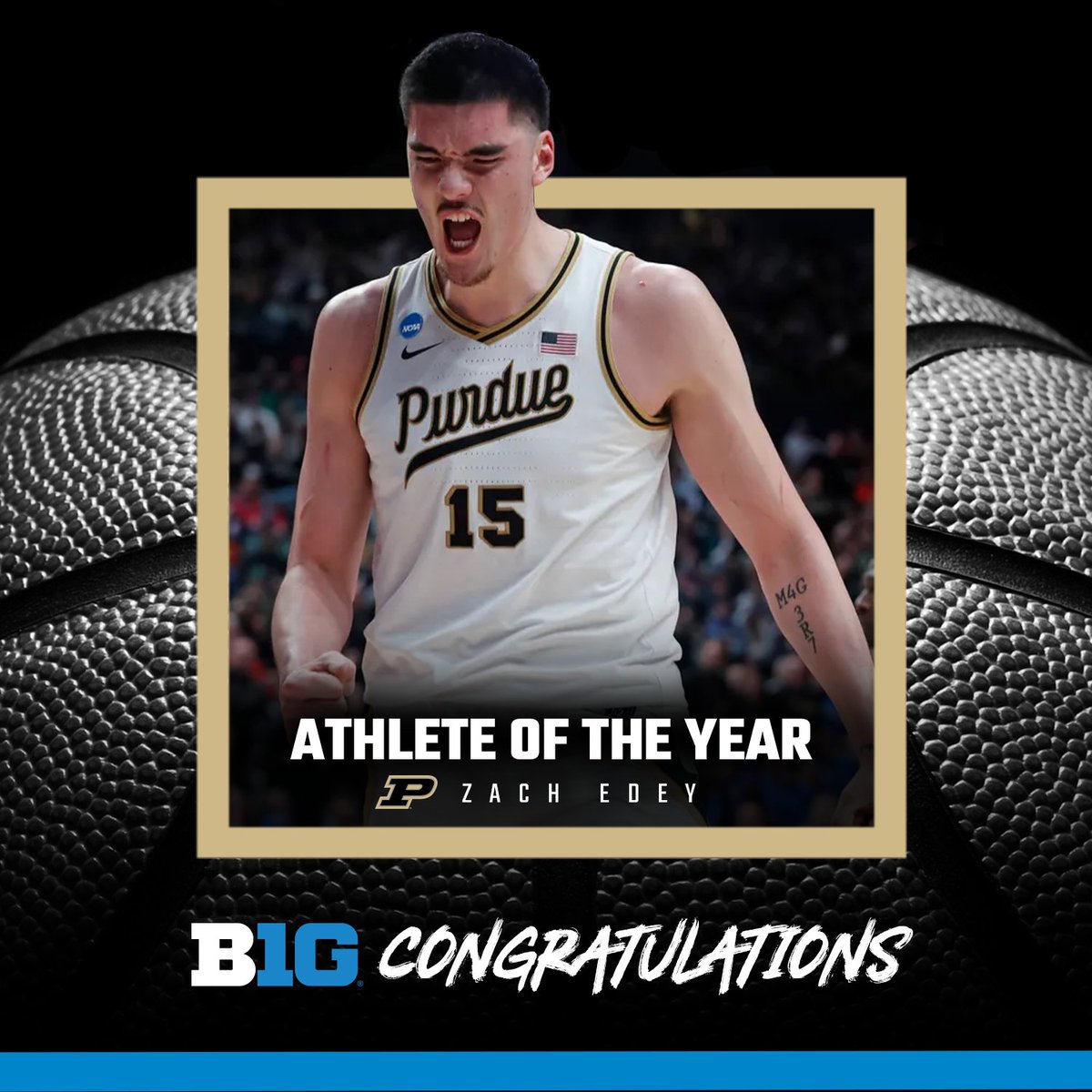 bigten's tweet photo. Back2⃣back.

@zach_edey has been named the Big Ten Conference Jesse Owens Male Athlete of the Year! He’s just the second repeat winner of the award:
https://t.co/uOc0BdeDdf https://t.co/xx1t0o05OX