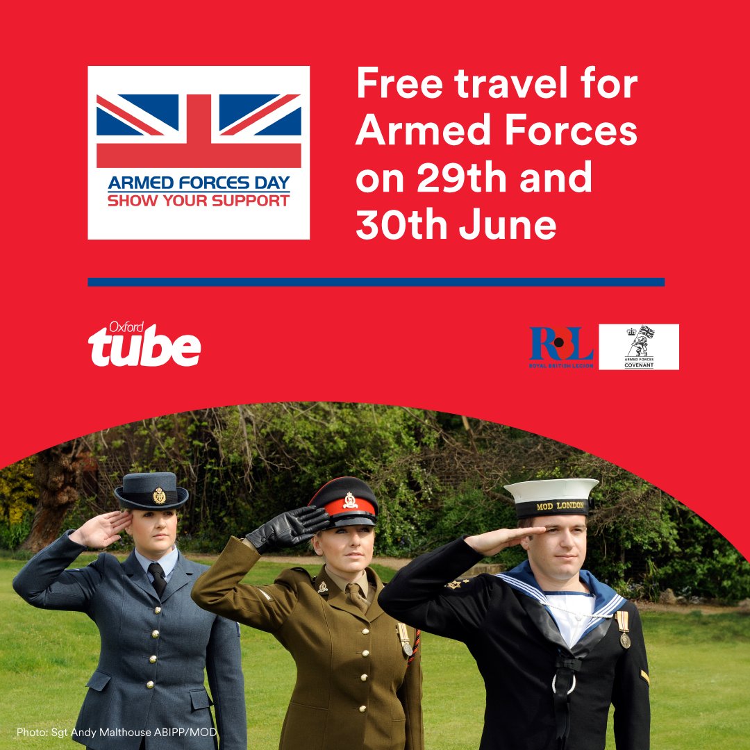 Oxford_Tube's tweet photo. We are pleased to be showing our thanks, support, &amp; appreciation for military personnel past and present by offering free travel on the 29th &amp; 30th of June for any customers that are currently serving in the military, ex-military personnel and cadets on our Oxford Tube service. https://t.co/NZ3lgYyZes