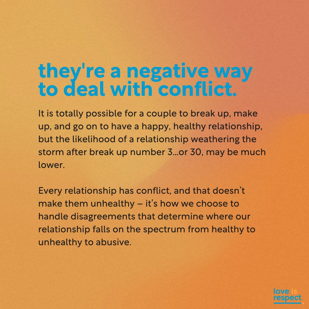 loveisrespect's tweet image. We’re firm believers that you know your situation best —  however, we can tell you why the on again/off again relationship may not be a sustainable solution for your long-term emotional wellbeing and happiness.

#HealthyRelationships #loveisrespect #Breakups