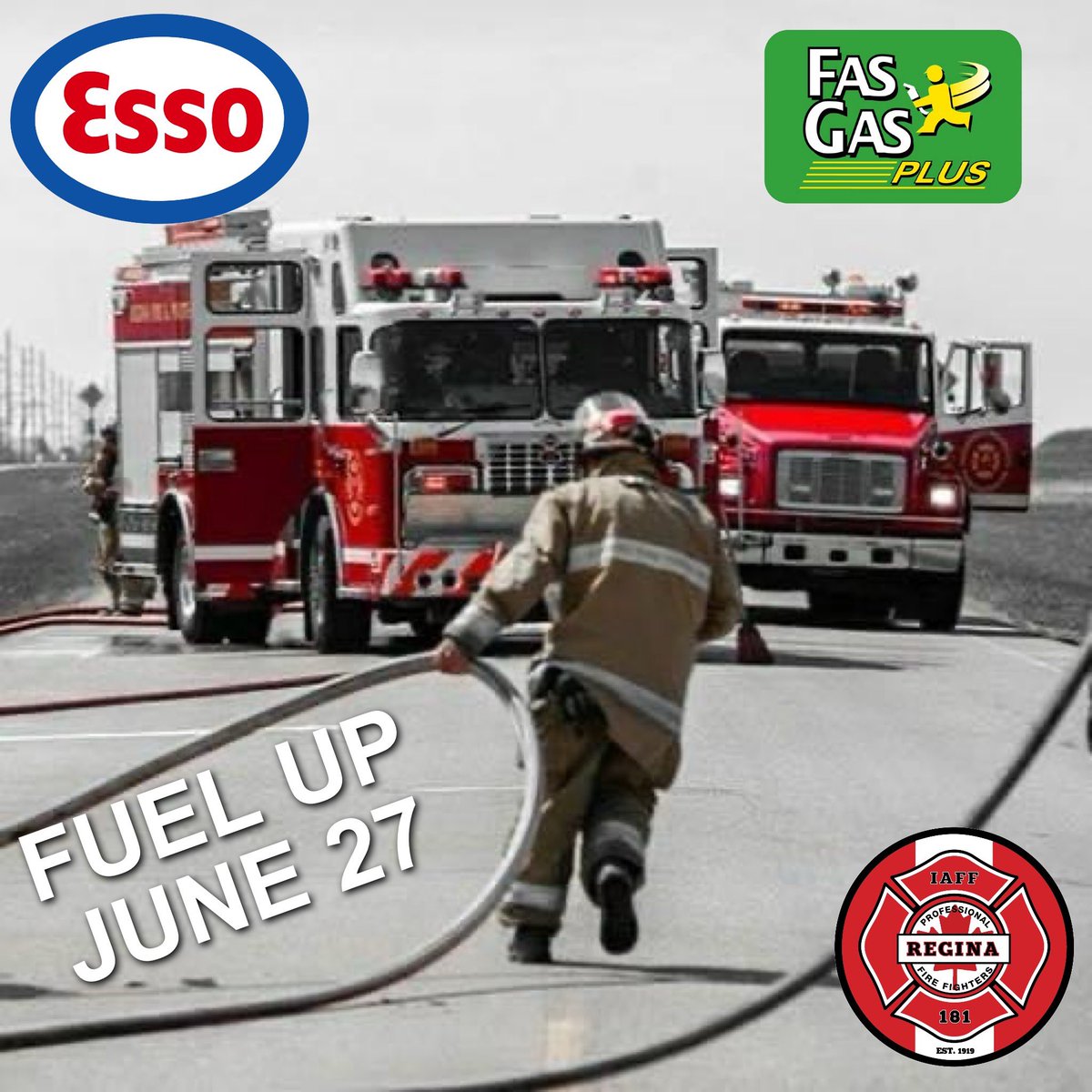 Support fire fighters today and fuel up! 5 cents per litre will go to support the @spffpa Burn Fund at participating Esso and Fas Gas stations in Regina.