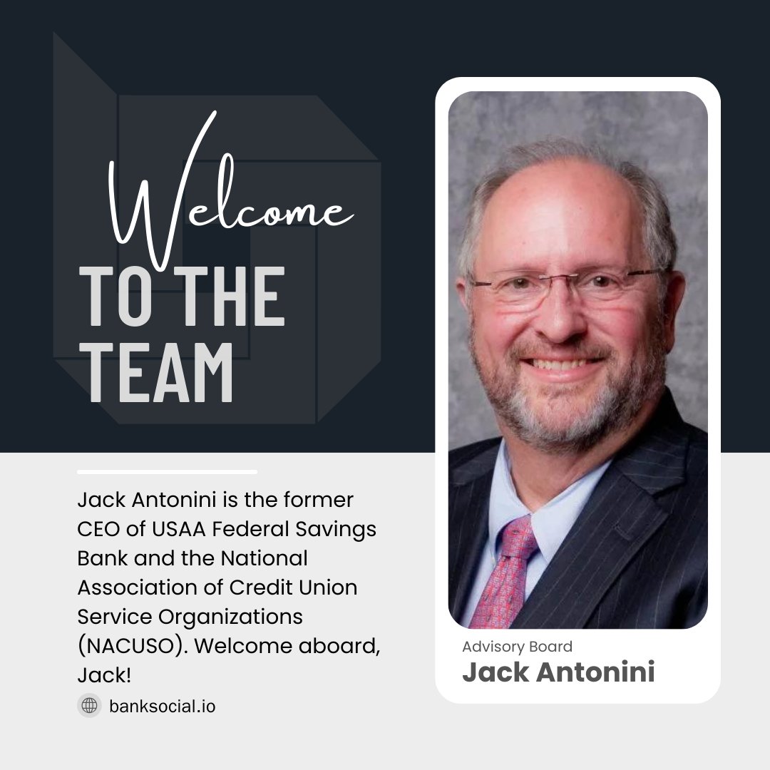 Thrilled to announce an addition to our advisory board: Jack Antonini. In addition to being the CEO of USAA Federal Savings Bank, Jack held the position of NACUSO President and CEO for 13 years and will be invaluable on the BankSocial team.

Read more: cuinsight.com/press-release/…