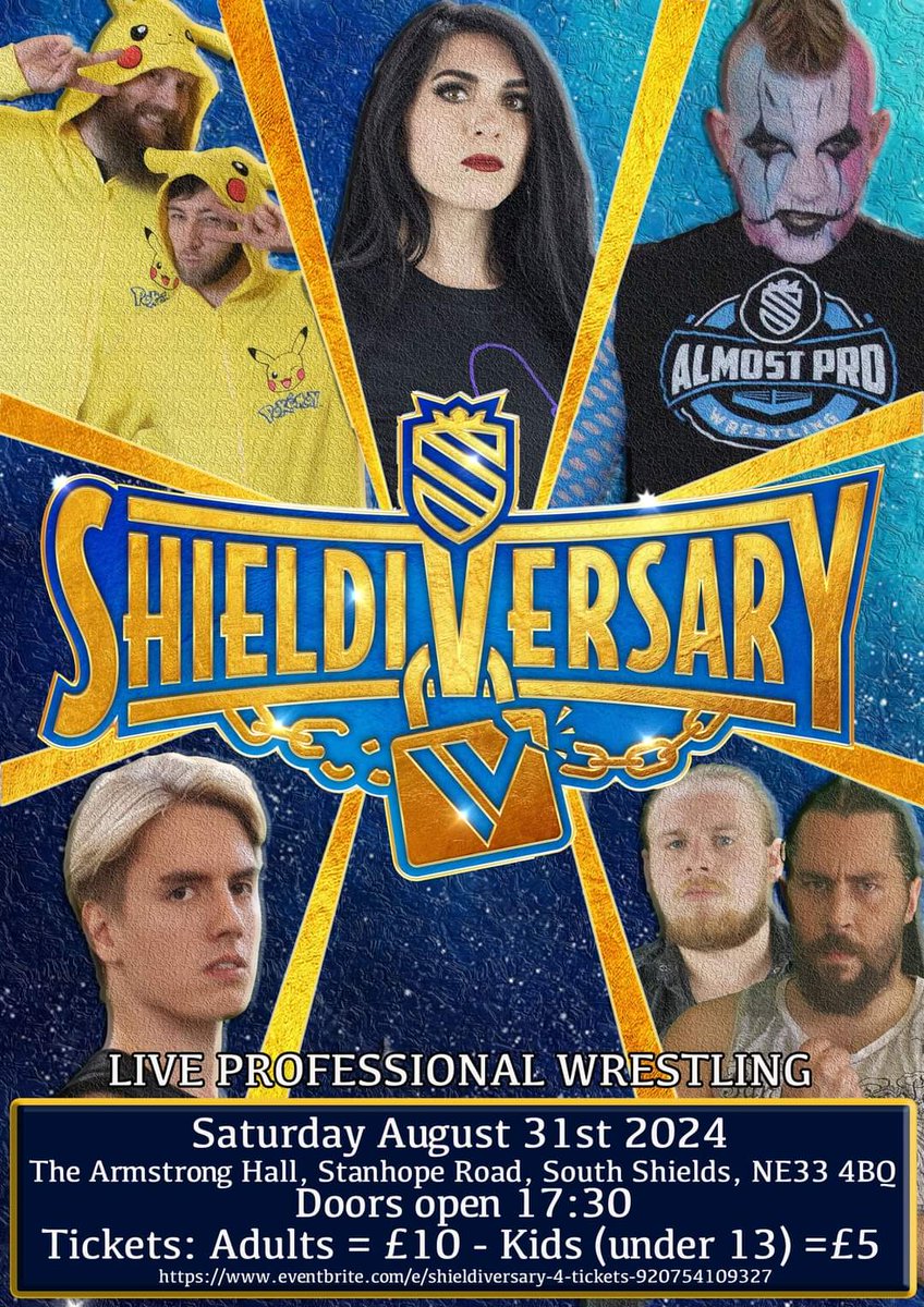 ShieldWrestling's tweet photo. Shieldiversary 4!
Saturday August 31st
The Armstrong Hall, South Shields
Tickets available NOW at https://t.co/1QZtyBUq6P
#ShieldStyle https://t.co/qVJVIXIQOl
