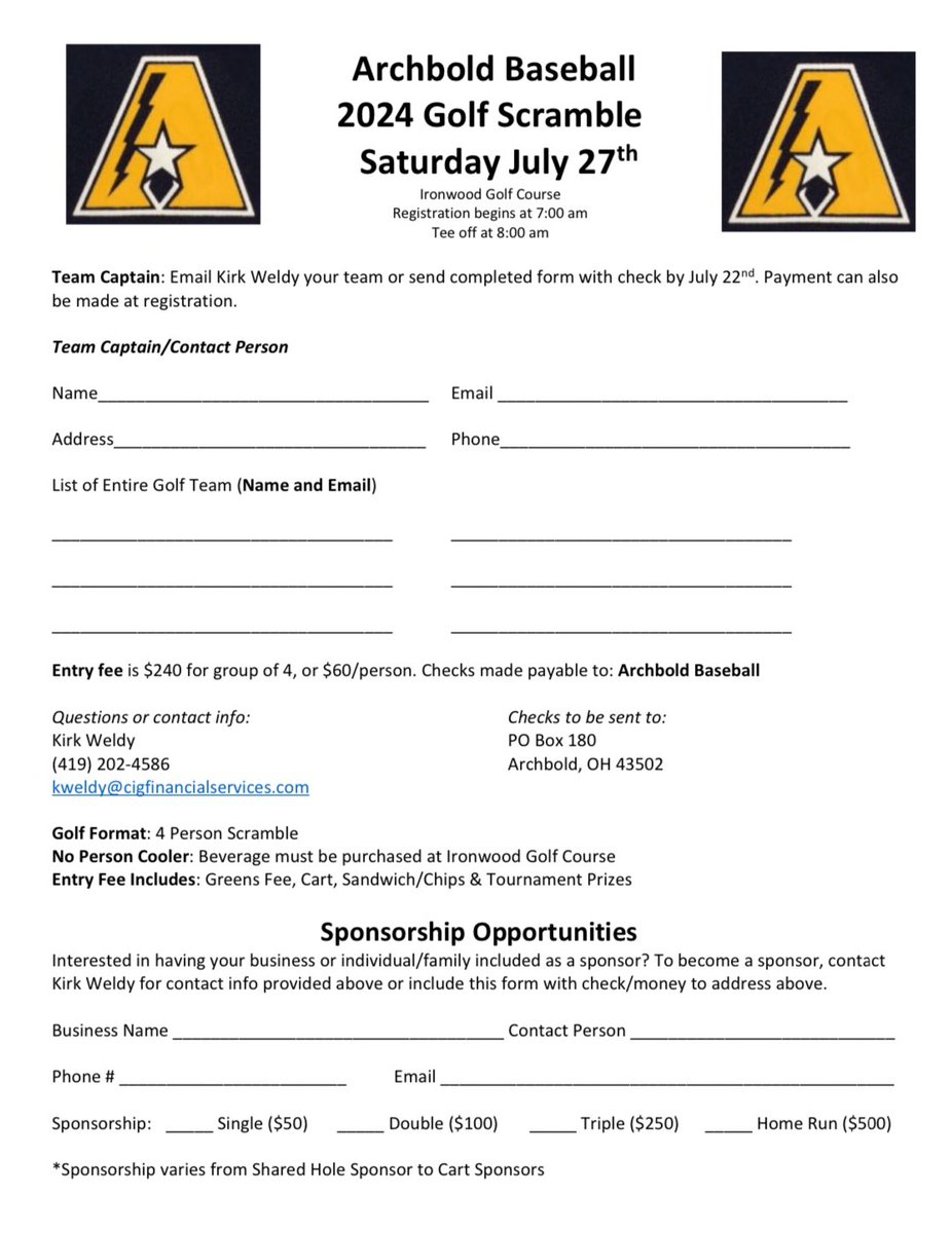 weldo22's tweet photo. Back by popular demand! Archbold Alumni Slow Pitch Softball game on July 26th starting at 6pm and Archbold Baseball Golf Outing on July 27th with a shotgun start at 8am! Always a fun weekend seeing former players and as always we appreciate the support from the community! https://t.co/FN4LWqgbSV