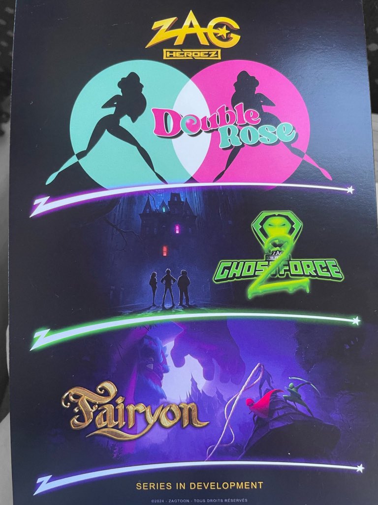 kim_rojas03's tweet photo. Se ha revelado un póster que fue presentado en Annecy Festival 2024 en dónde muestran los nuevos proyectos de Zag Studios que se encuentran ahorita en proceso de desarrollo
✅ Double Rose
✅ Ghostforce Season 2
✅ Fairyon
Vía: Scholiosisking en Tumblr
#ZagStudios https://t.co/ZzOBqQGQDQ