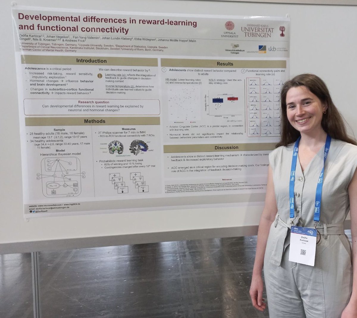 Zsoffzsoff's tweet photo. Thanks to everyone who came by and asked wonderful questions about our research on developmental changes in reward learning and functional connectivity 🏆🧠👩🏻‍🏫 #FENS 2024 https://t.co/kHKYMiAazT