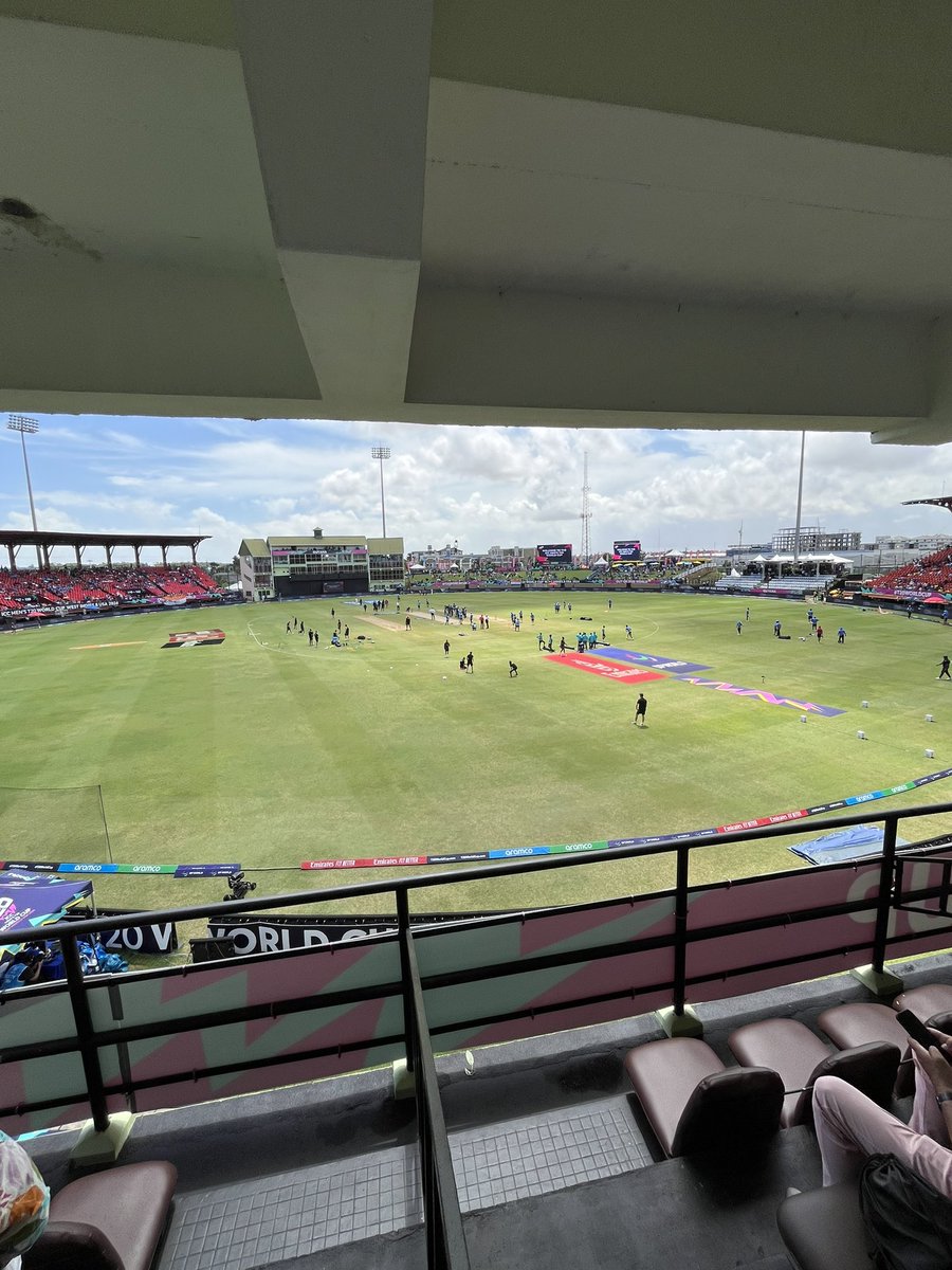 SanjeevDatadin's tweet photo. #T20WorldCup #INDvsENG Ground is ready … warm ups on. No weather about anymore https://t.co/PgMaWTVC8E