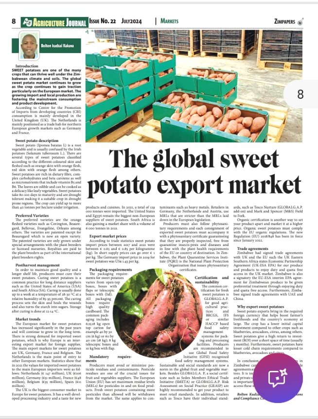 Bolton Kudzai Kakava (@boltonkudzi) on Twitter photo As we celebrate the #International Micro-, Small and Medium-sized Enterprises (MSMEs) let's take some time and explore the global sweet potato export market.
COLEAD.link <a href="/FAO/">Food and Agriculture Organization</a> <a href="/NLinZimbabwe/">Dutch Embassy Harare 🇳🇱</a> <a href="/UKinZimbabwe/">UKinZimbabwe 🇬🇧 🇿🇼</a> As we celebrate the #International Micro-, Small and Medium-sized Enterprises (MSMEs) let's take some time and explore the global sweet potato export market.
COLEAD.link <a href="/FAO/">Food and Agriculture Organization</a> <a href="/NLinZimbabwe/">Dutch Embassy Harare 🇳🇱</a> <a href="/UKinZimbabwe/">UKinZimbabwe 🇬🇧 🇿🇼</a>