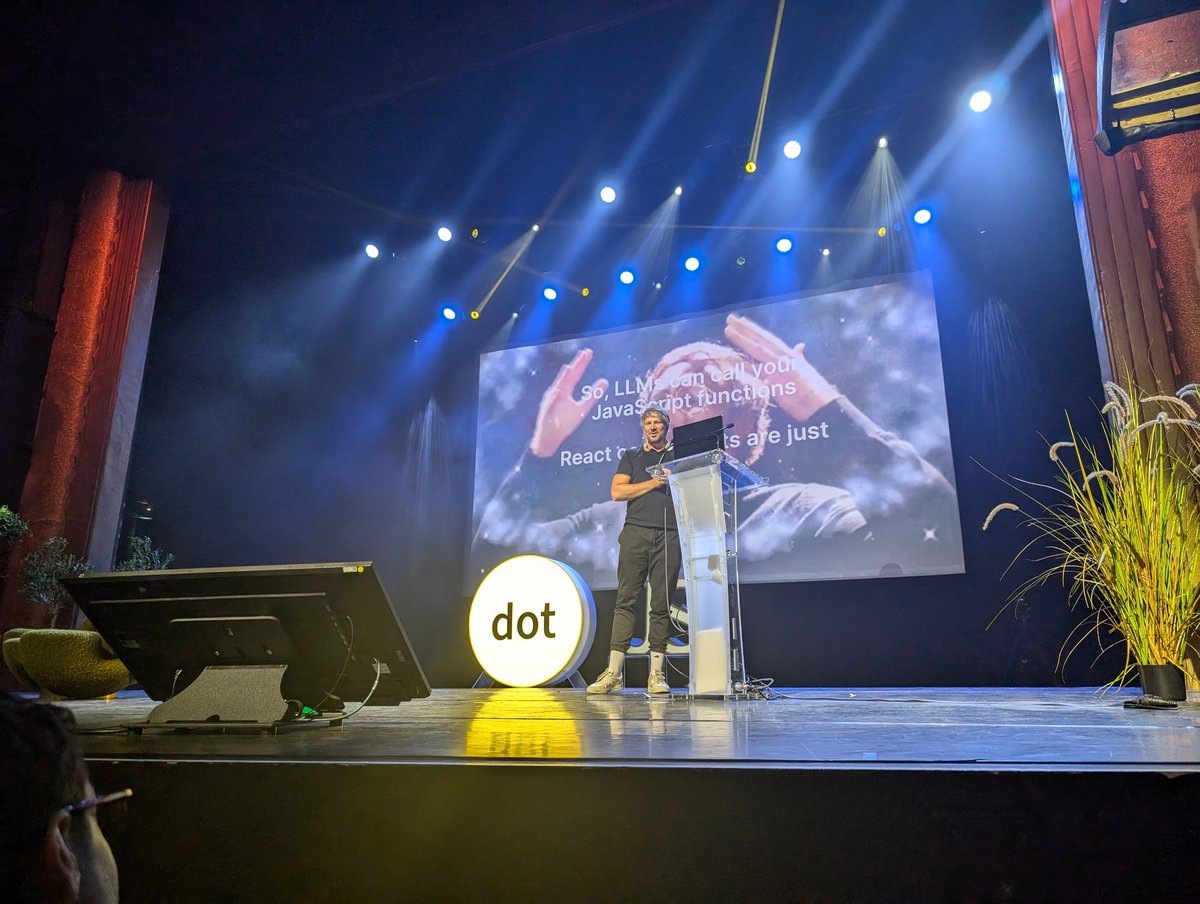 Djiit's tweet image. @cramforce just showed us how models could generate React components for us to render them in a TS app. Wild. #dotJS