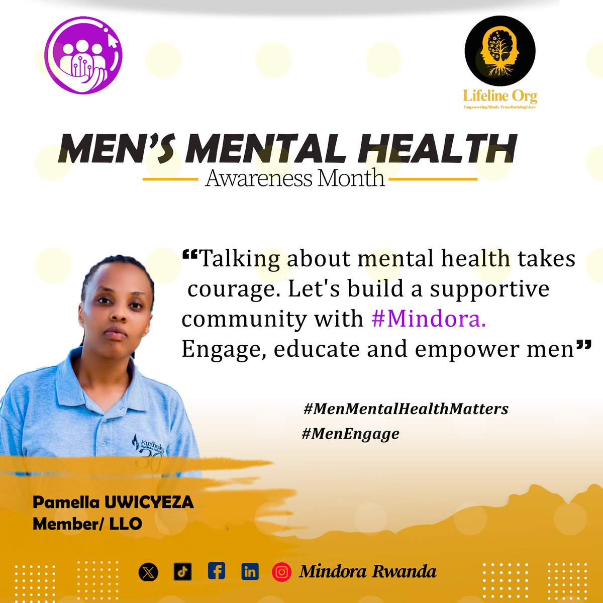 MindoraRW's tweet photo. "Talking about mental health takes courage. Let's build a supportive community with #Mindora .
Engage, educate and empower men "
@pamellaicyeza
@MentalHealthRw Member https://t.co/PVRqi5zKQ5