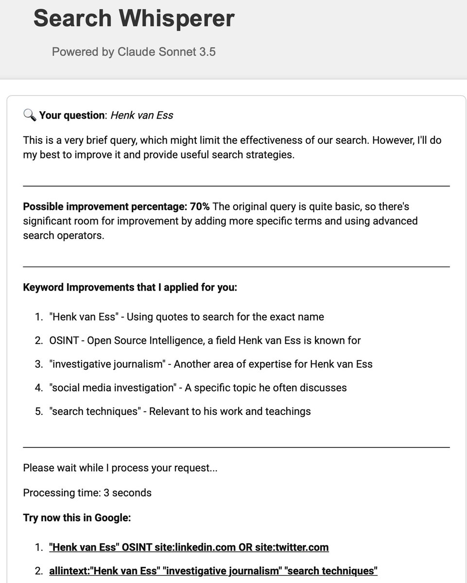 henkvaness's tweet image. Introducing Search Whisperer - your new AI search sidekick. Unearth hidden gems of knowledge with AI-optimized Google Dorks and jargon busting. Search Whisperer whispers web wisdom in your ear.
🌐 searchwhisperer.ai
Be a beta tester! Slide into my DM: @henkvaness