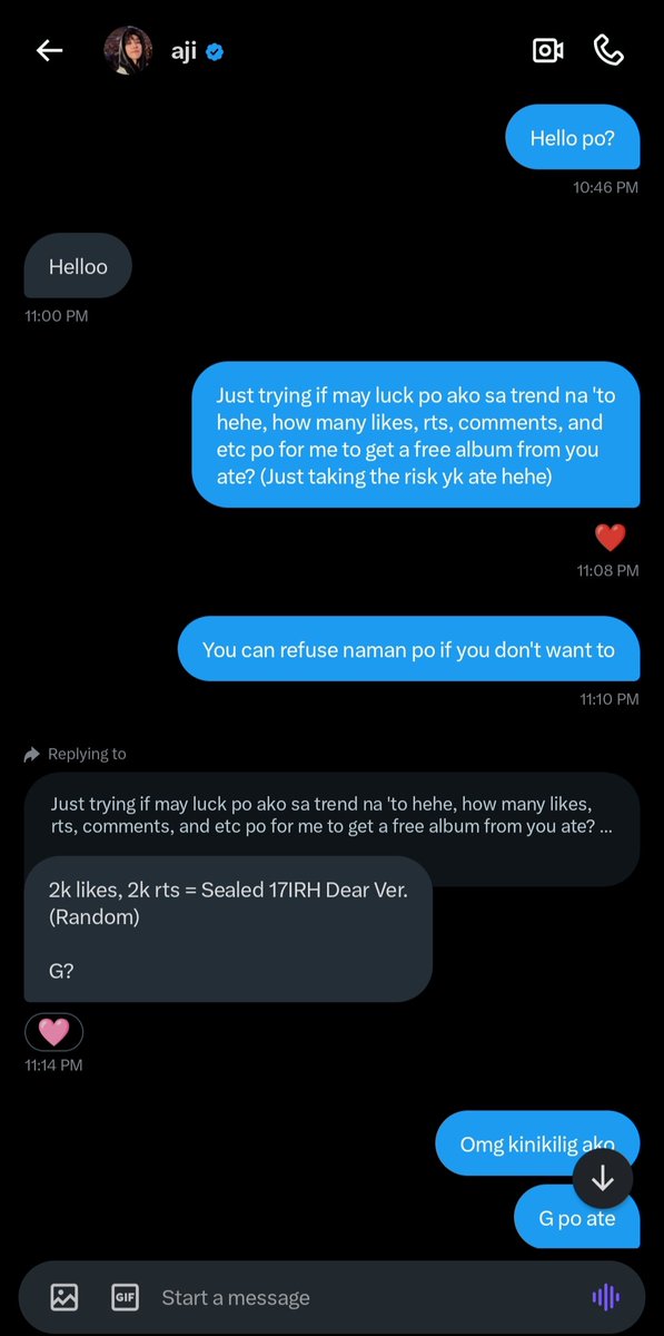 Hello everyone !!, please help me to reach 2k likes and 2k rts for me to get a free album from ate <a href="/minghaoareyou_/">aji</a> AAAAAAAAA