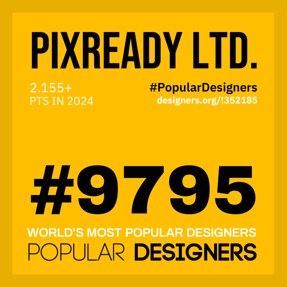 PIXREADY1's tweet image. 🎉 Exciting News! 🎉 
#PIXREADY is honored to be included in the 2024 @adesignaward #POPDES Ranking! This recognition highlights our popularity and esteem within the design community. Thank you for your support!

Check out the rankings: popdes.com