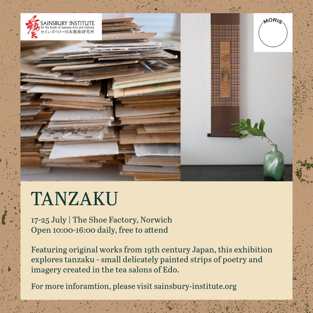 Our Norwich exhibition of original 'tanzaku' works, featuring tea ceremonies and dynamic displays, showcases the integration of Japanese art into daily life, in collaboration with Kobe's MORIS Gallery. sainsbury-institute.org/events/tanzaku/