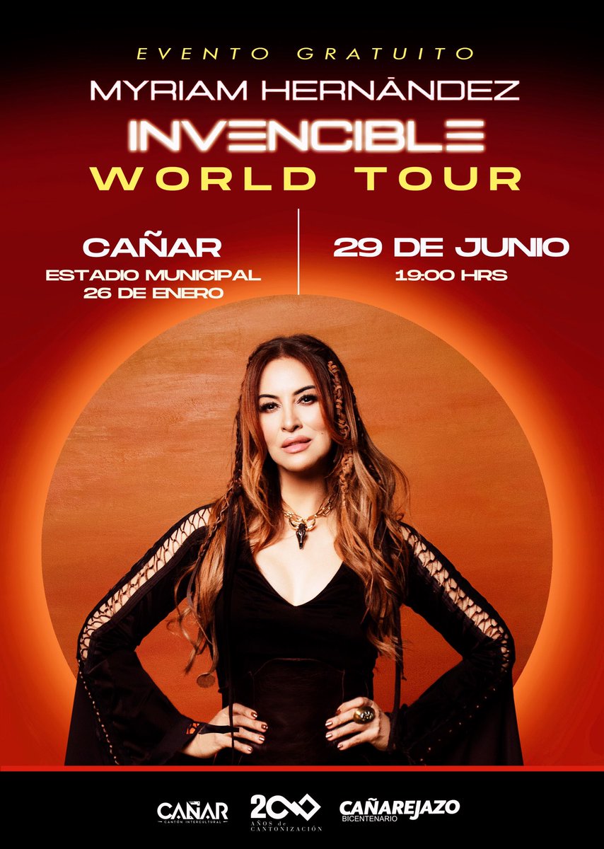 OpusMusicEC's tweet image. Myriam Hernández llega a #Ecuador #TourInvencible “La Baladista de América” estará en la ciudad de #Cañar en un concierto GRATUITO este próximo sábado 29 de junio, para festejar el #Bicentenario.
Un evento de: Municipio de Cañar
Cliente: Grupo Cave S.A.

#OpusMusic #MH