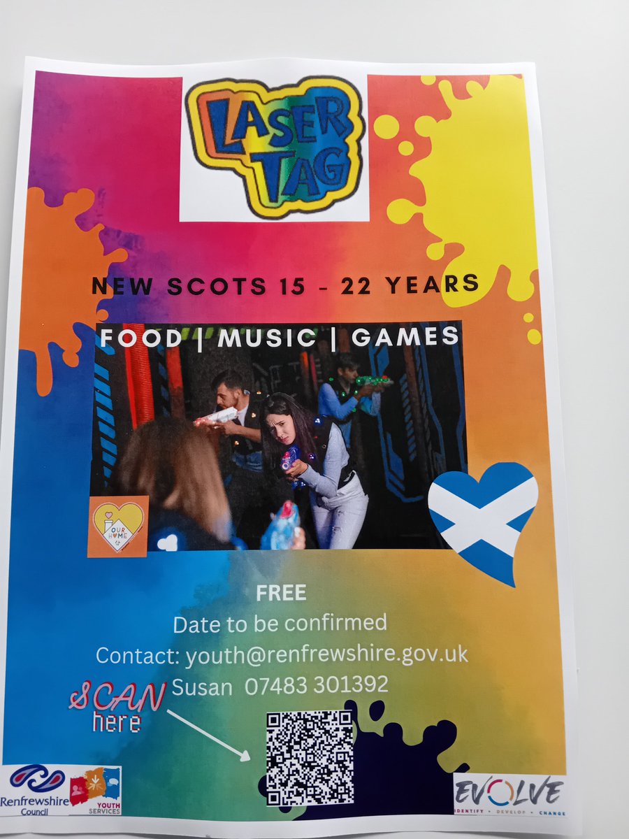 Aged 15-22 and newly settled in Renfrewshire? Do you want to have fun and meet new friends? Scan QR or drop us a message 👇