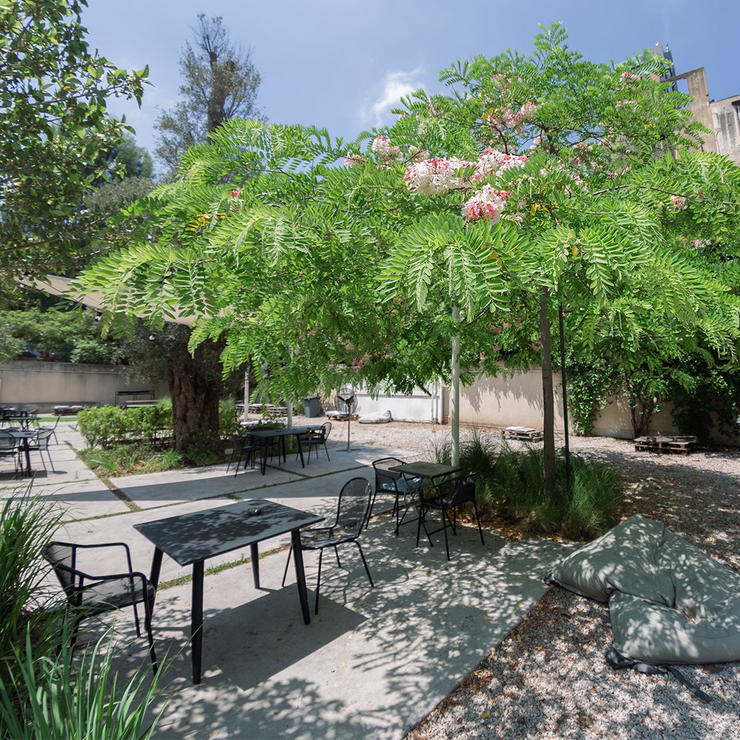 antwork's tweet image. Find your focus under the shade of blooming trees at Antwork. Nature and productivity meet in our peaceful outdoor spaces.    #Antwork #WorkSpace #BusinessSolutions #Beirut #MENA