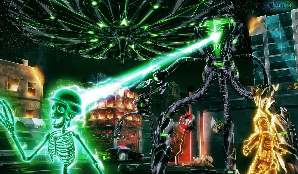 yonatus_art's tweet photo. Alien invasion!
#mechas #alien #robot #spaceship #cyberpunk #raypunk #digitaldrawing #illustration #art #scifiart https://t.co/GNThzVvrQG