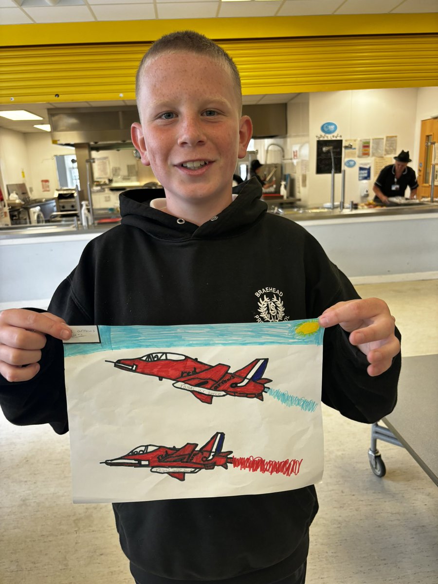 Superb work from our P7 pupil, Ciaran, showing off his recent art work of the Red Arrows! #TeamBraehead
