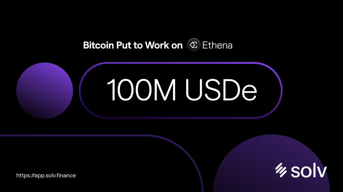 🚀 SolvBTC で 1 億 USDe 以上が Ethena Vault に発行されました🚀 お楽しみください： - sUSDe利回り -  借りたUSDeの10倍のSAT - 5倍のSolvポイント ビットコインへのエクスポージャーを維持しながらすべて行います。  SolvでBTCをステークしましょう！ https://t.co ...