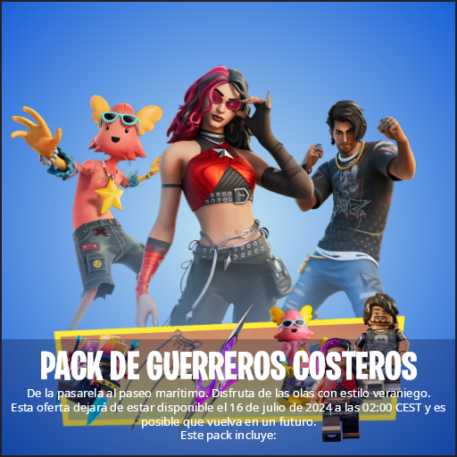 Jorge_Most's tweet photo. Estos packs volverán pronto a la tienda, Fortnite les agregó nuevos assets y una fecha de finalización:

- El de Erisa se irá el 6 o 7 de Agosto.
- El de Guerreros Costeros se irá el 16 o 17 de Julio.

🗓️ Aunque no puedo deciros el día exacto de su regreso, os podéis hacer una idea de cuando saldrán más o menos, ya que este tipo de packs suele durar mínimo unas 2 semanas en la tienda.