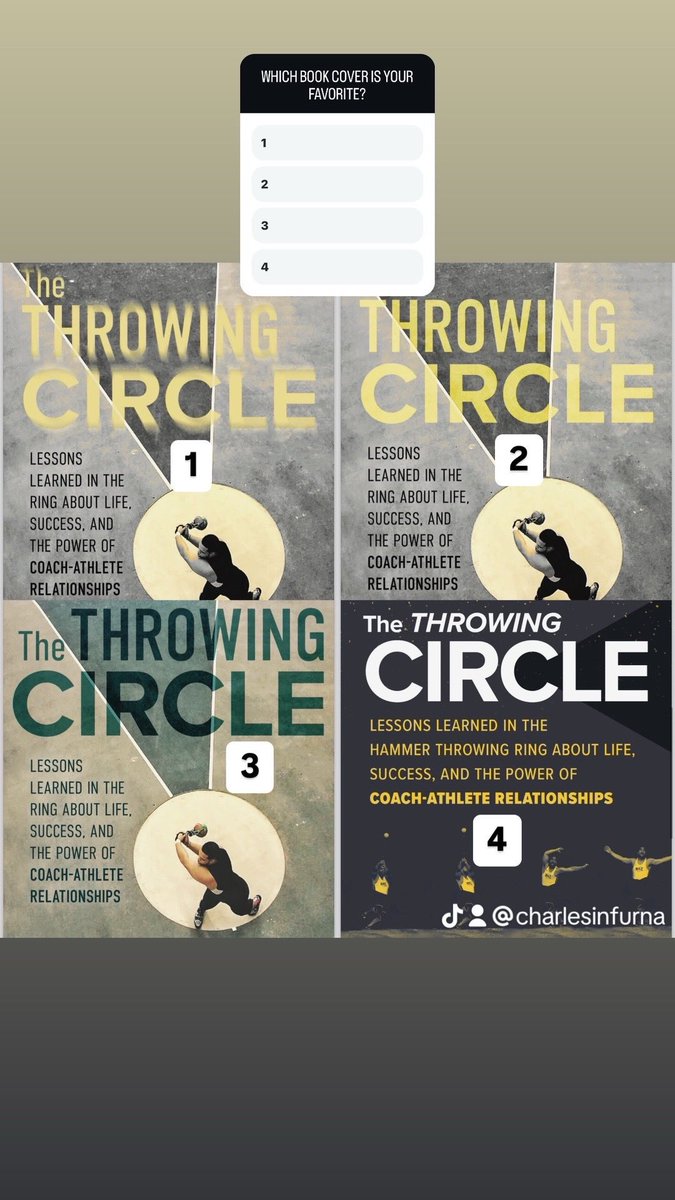 ForzaAthletics4's tweet photo. Excited to share four of The Throwing Circle book cover mockups! What are your thoughts???
Which book cover mockup do you like best? Let me know in the comments. 1, 2, 3, or 4
#throwernation #bethethrowingstandard #trackandfield #leadership #coachathleterelationship https://t.co/SYnCoan9yS