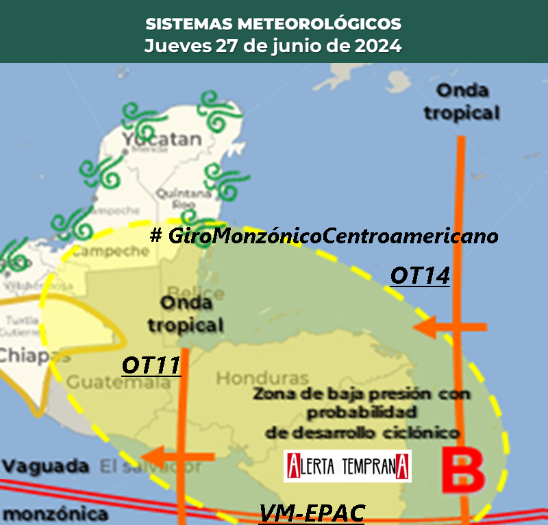 AlertaGt502's tweet photo. ✅#Lluvia máxima el miércoles 26/06 Vía Agua Consulta y pronostico para hoy jueves 27/06
📌Efectos por interacción entre la Onda Tropical #11 la Vaguada Monzónica y el disturbio Tropical #94L #OT14 generando un nuevo Giro Monzónico Centroamericano #ClimaGt #TraficoGt #LluviasGt https://t.co/aJaW00PE8d