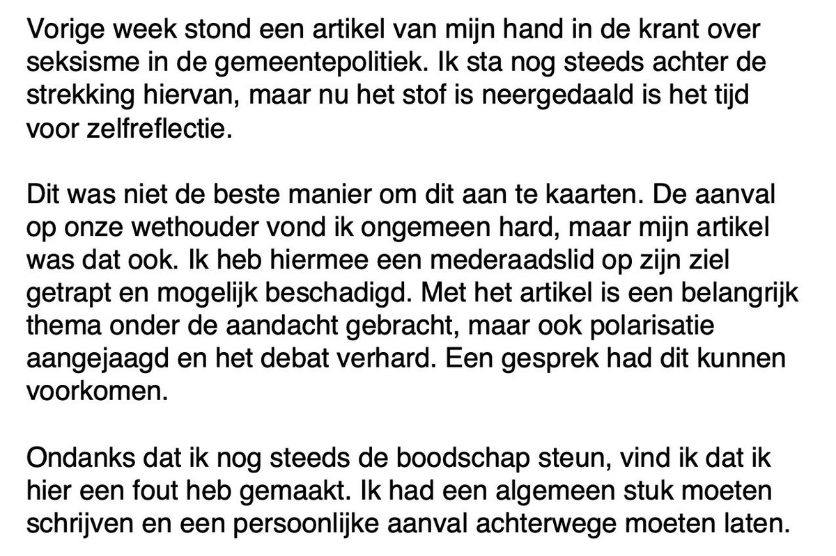 Namens raadslid Ingrid van Wifferen een statement: