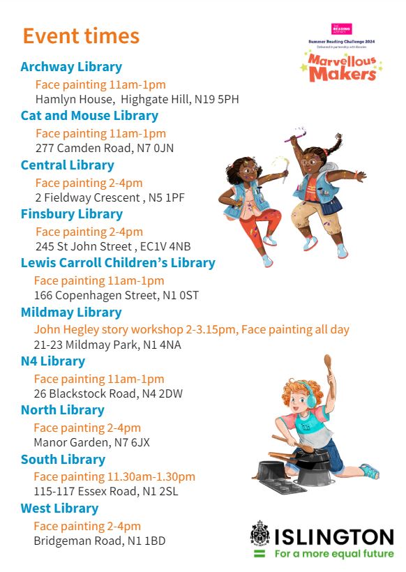stjhighgate's tweet photo. Summer Reading Challenge is coming soon to a library near you! Pop into your local Islington library's Fun Day on Saturday 6th July and sign up to #SummerReadingChallenge and keep our children reading over the holidays @Islingtonlibs #schlib https://t.co/j7Z688aR8G