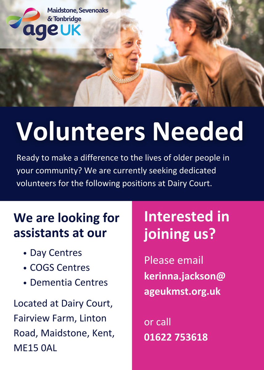 ageukmst's tweet image. We&apos;re looking for volunteers!
Do you want to help support older people in your community?
We are looking for assistants at our Day Centres, Dementia Centres and COGS clubs.
If you would like to know more please contact kerinna.jackson@ageukmst.org.uk
