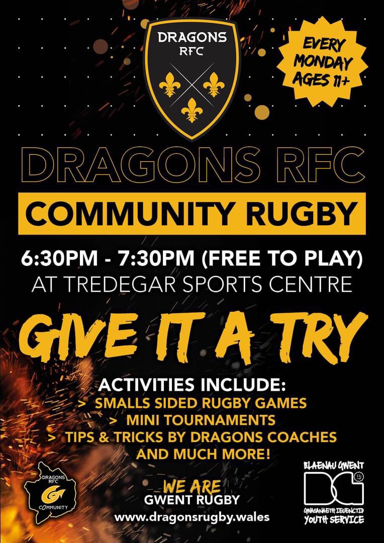 DRA_Community's tweet photo. What a super “Give Rugby A Try” session last night with @BGYouthService
Ebbw Vale.
Great to welcome some new faces as well.
We’re back Friday at Abertillery Sports Centre 7.30-8.30pm.
No need to book,just turn up and play
@dragonsrugby
#dragonsfamily #partnerships #offthestreet https://t.co/9q9Yz0172l