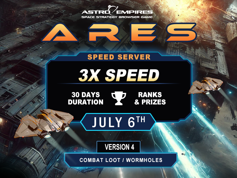 Astro_Empires's tweet photo. Get ready for intense action on July 6th! Our Speed Server returns at 3x speed for 30 days.

This round will be the first with game version 4.0, which includes Combat Loot, Wormholes, and United Colonies NPC.

Registration is now open!

https://t.co/7Ghx5xq3WB https://t.co/OcPkf0SZ0v
