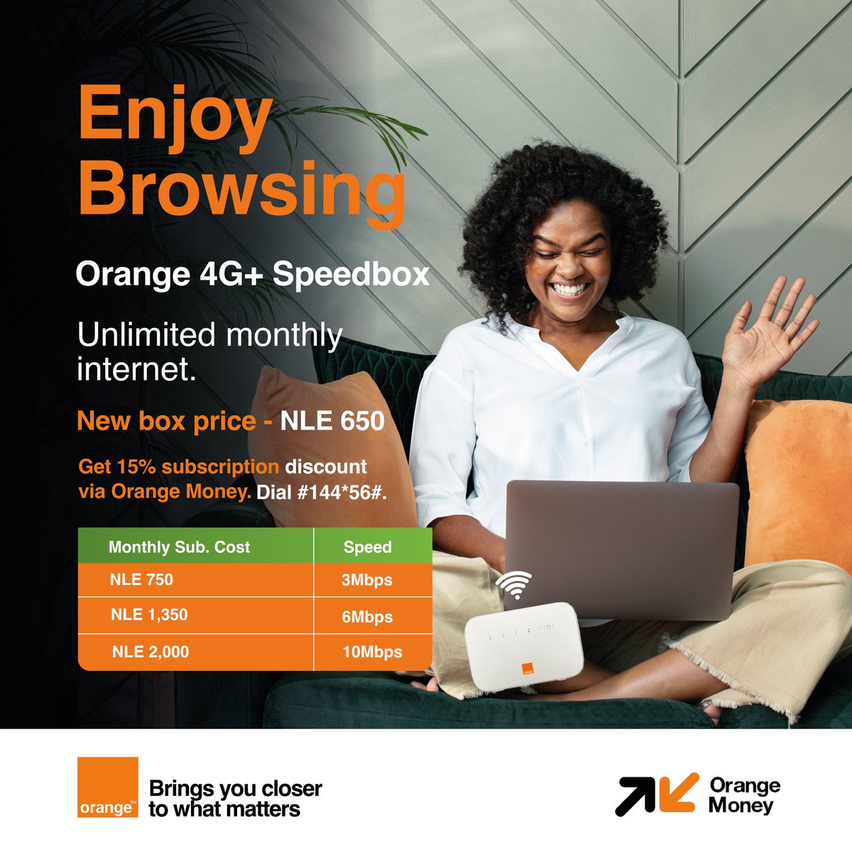 Orange_sierra's tweet image. Enjoy Browsing.

Get the Orange 4G+ Speedbox that comes with unlimited monthly internet. Connect multiple devices and enjoy a smooth online experience.

Get a 15% subscription discount when you subscribe via Orange Money.
Dial #144*56# to subscribe.

#orangesl #Speedbox