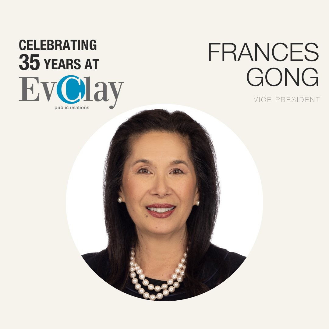 EvClay_PR's tweet photo. Join us in congratulating our vice president, Frances Gong on 35 years at EvClay Public Relations! Thank you for everything you do! ❤️

#EvClay #PR #agencylife #workanniversary https://t.co/DhehhEl3mY