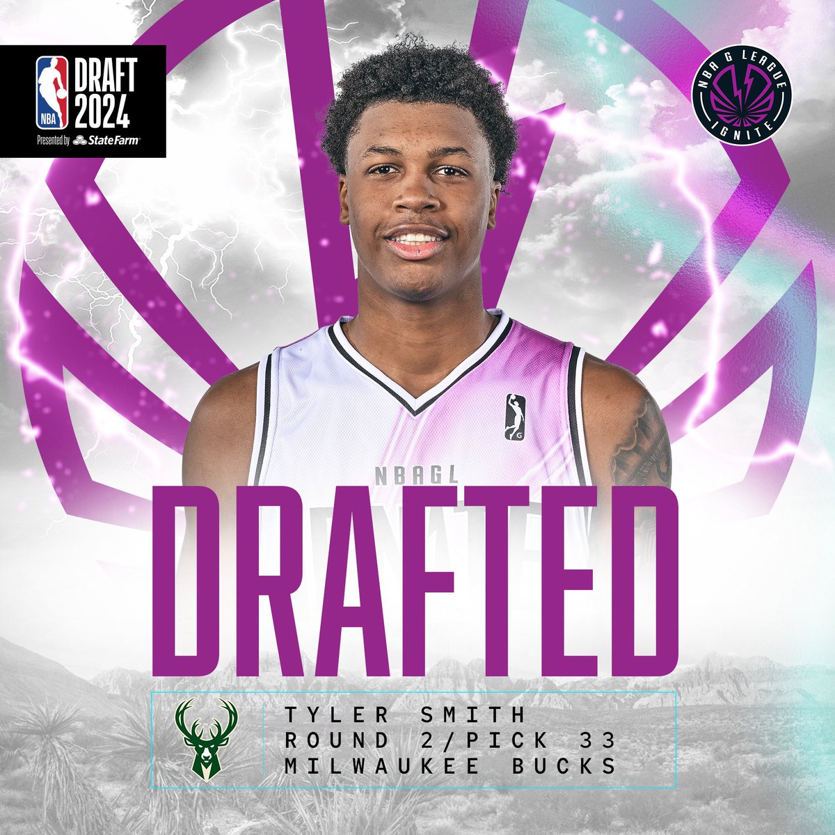 NBA G League (@nbagleague) on Twitter photo With the 33rd pick in the 2024 #NBADraft presented by State Farm, the <a href="/Bucks/">Milwaukee Bucks</a> select <a href="/gleagueignite/">NBA G League Ignite</a> forward Tyler Smith! 👏 With the 33rd pick in the 2024 #NBADraft presented by State Farm, the <a href="/Bucks/">Milwaukee Bucks</a> select <a href="/gleagueignite/">NBA G League Ignite</a> forward Tyler Smith! 👏