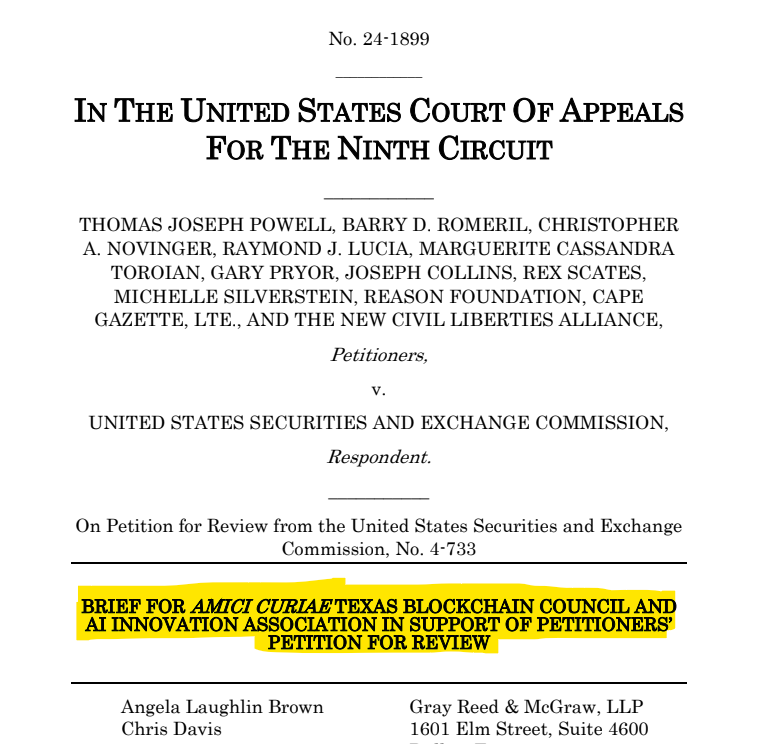 Lee ₿ratcher (@lee_bratcher) on Twitter photo The <a href="/TXblockchain_/">Texas Blockchain Council</a> Council and the <a href="/ai_INN0VATI0N/">AI Innovation Association</a> Association are proud to announce our Amicus Brief in the SEC Gag Order Case before the 9th Circuit Court of Appeals. We are immensely grateful to Chris Davis, Angela Brown, and the entire team at <a href="/GrayReedLaw/">Gray Reed</a> for their work on The <a href="/TXblockchain_/">Texas Blockchain Council</a> Council and the <a href="/ai_INN0VATI0N/">AI Innovation Association</a> Association are proud to announce our Amicus Brief in the SEC Gag Order Case before the 9th Circuit Court of Appeals. We are immensely grateful to Chris Davis, Angela Brown, and the entire team at <a href="/GrayReedLaw/">Gray Reed</a> for their work on