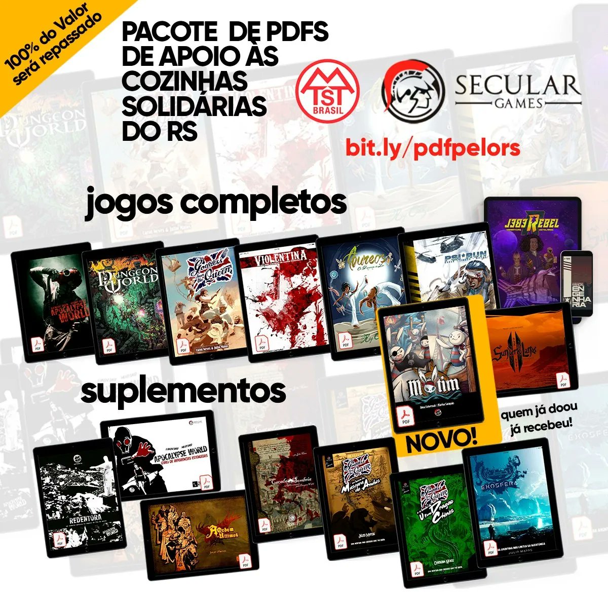 SecularGames's tweet image. Pessoal, vamos encerrar a promoção no dia 01 de Julho então aproveite para fazer esse apoio final (por essa via, tem muitas outras que vc pode ajudar o RS) e garantir o seu PDF da Secular! 😊