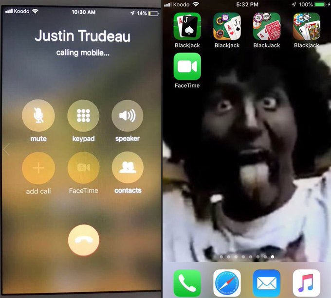 WEXITBarbie's tweet image. I called @JustinTrudeau&apos;s mobile phone to ask him if he&apos;s  gonna step down after his crushing by-election defeat

he didn&apos;t pick up

...but he did Black FaceTime me later!