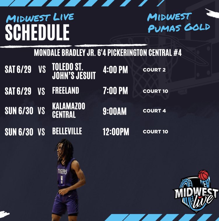 Midwest Pumas Gold 17u (@mwpumasgold) on Twitter photo 🏀🔥 Some of the boys will at <a href="/ohioBKcoaches/">OHSBCA</a> Midwest Live at the Cedar Point Sports Center this weekend with their HS teams. Here are their schedules! <a href="/Colinmcc2_/">Colin McClure</a> <a href="/AmareSpiva/">amare.spiva</a> <a href="/nickbutter2006/">Nick Butterfield</a> <a href="/JrMondale/">Mondale Bradley Jr</a> <a href="/MidwestDirector/">MWBC Gilliland</a> #MWLiveBoys2K24 #MidwestFamily 🏀🔥 Some of the boys will at <a href="/ohioBKcoaches/">OHSBCA</a> Midwest Live at the Cedar Point Sports Center this weekend with their HS teams. Here are their schedules! <a href="/Colinmcc2_/">Colin McClure</a> <a href="/AmareSpiva/">amare.spiva</a> <a href="/nickbutter2006/">Nick Butterfield</a> <a href="/JrMondale/">Mondale Bradley Jr</a> <a href="/MidwestDirector/">MWBC Gilliland</a> #MWLiveBoys2K24 #MidwestFamily