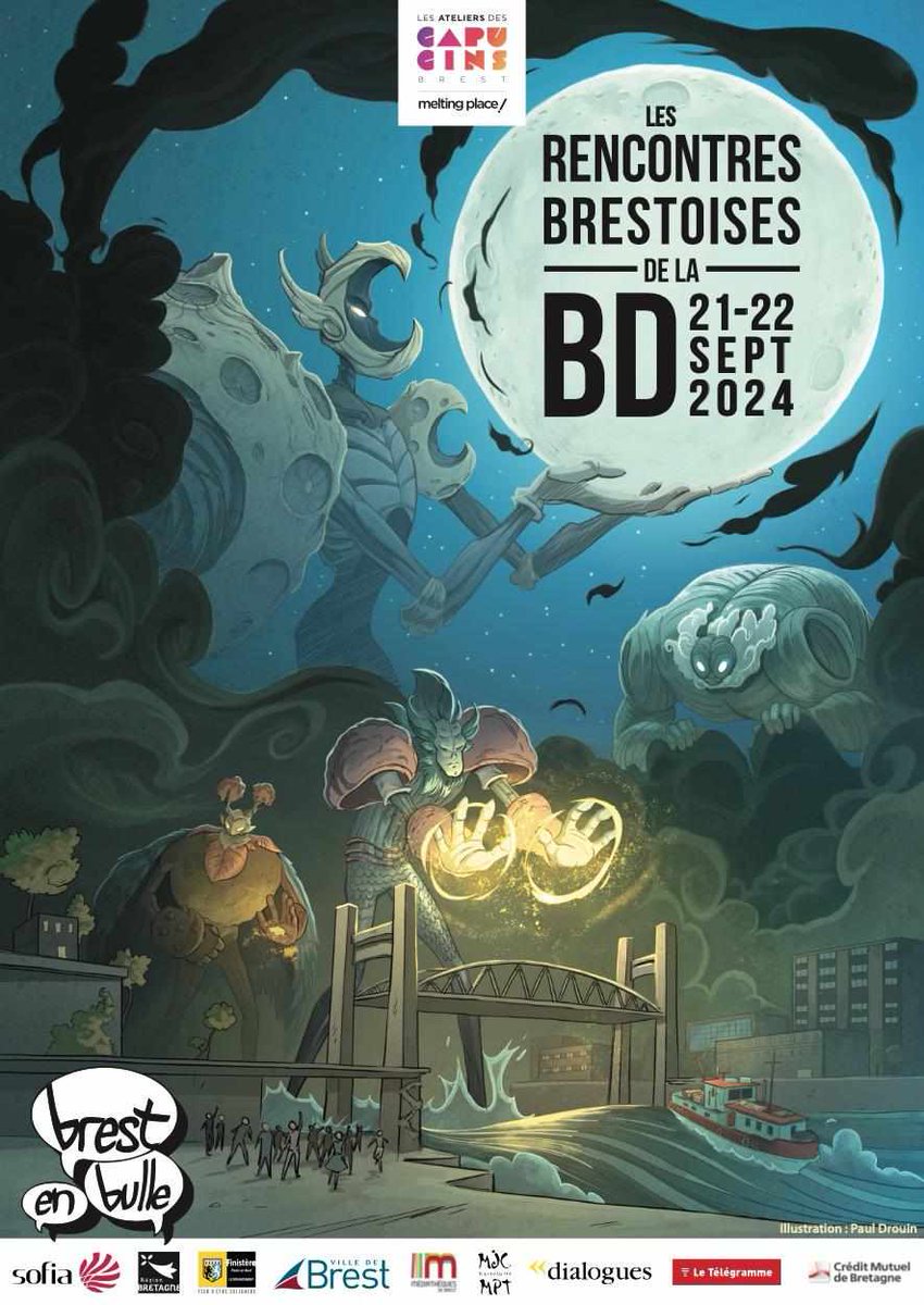Brestenbulle's tweet photo. C'est avec un immense plaisir qu'on vous partage l'affiche des Rencontres Brestoises de la bande dessinée 2024.
Paul Drouin nous a fait l'honneur de l'illustrer.

👉Rendez-vous le le 21 et 22 septembre 2024 ! https://t.co/Gi23wmU9Zc