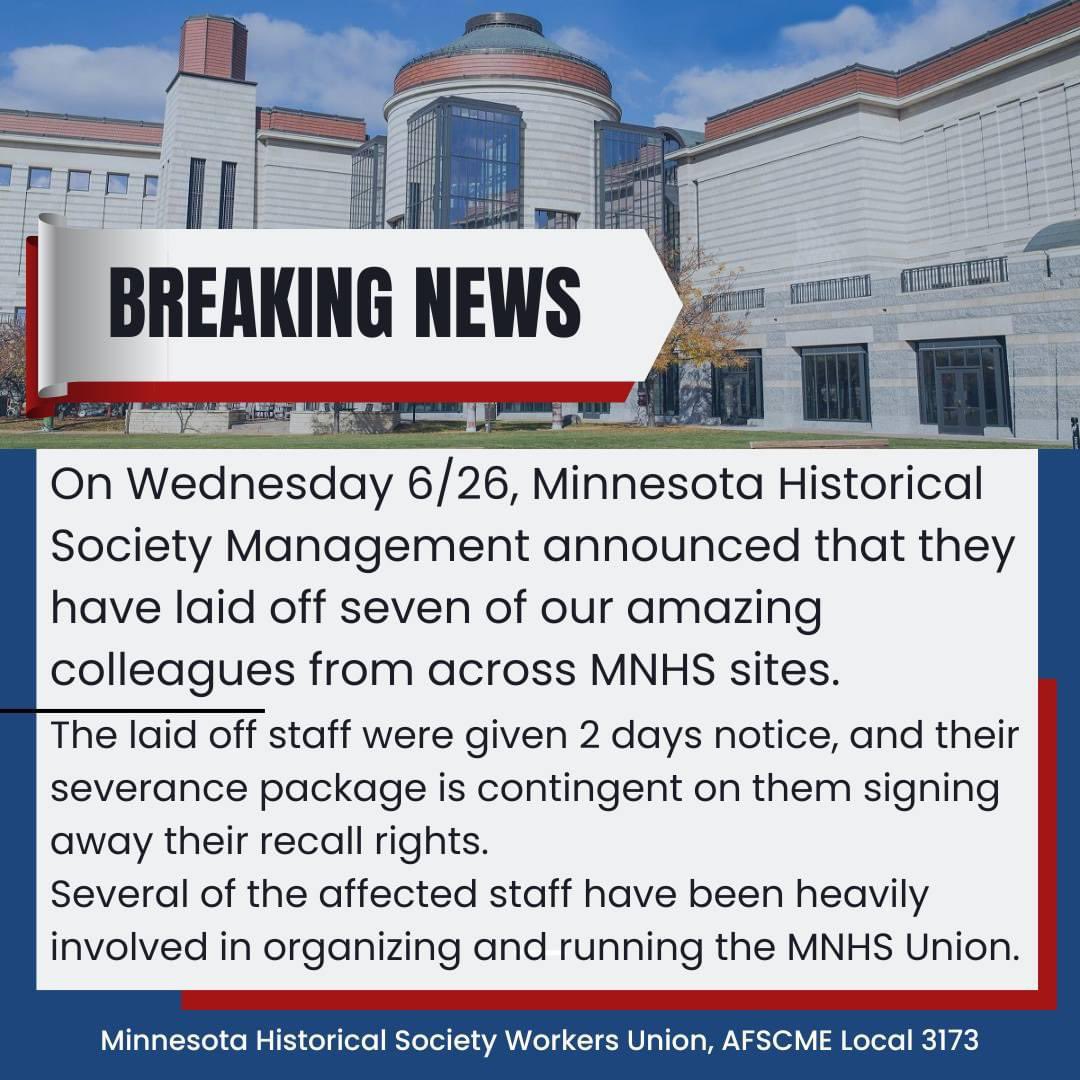 Sad but not surprising news from MNHS today