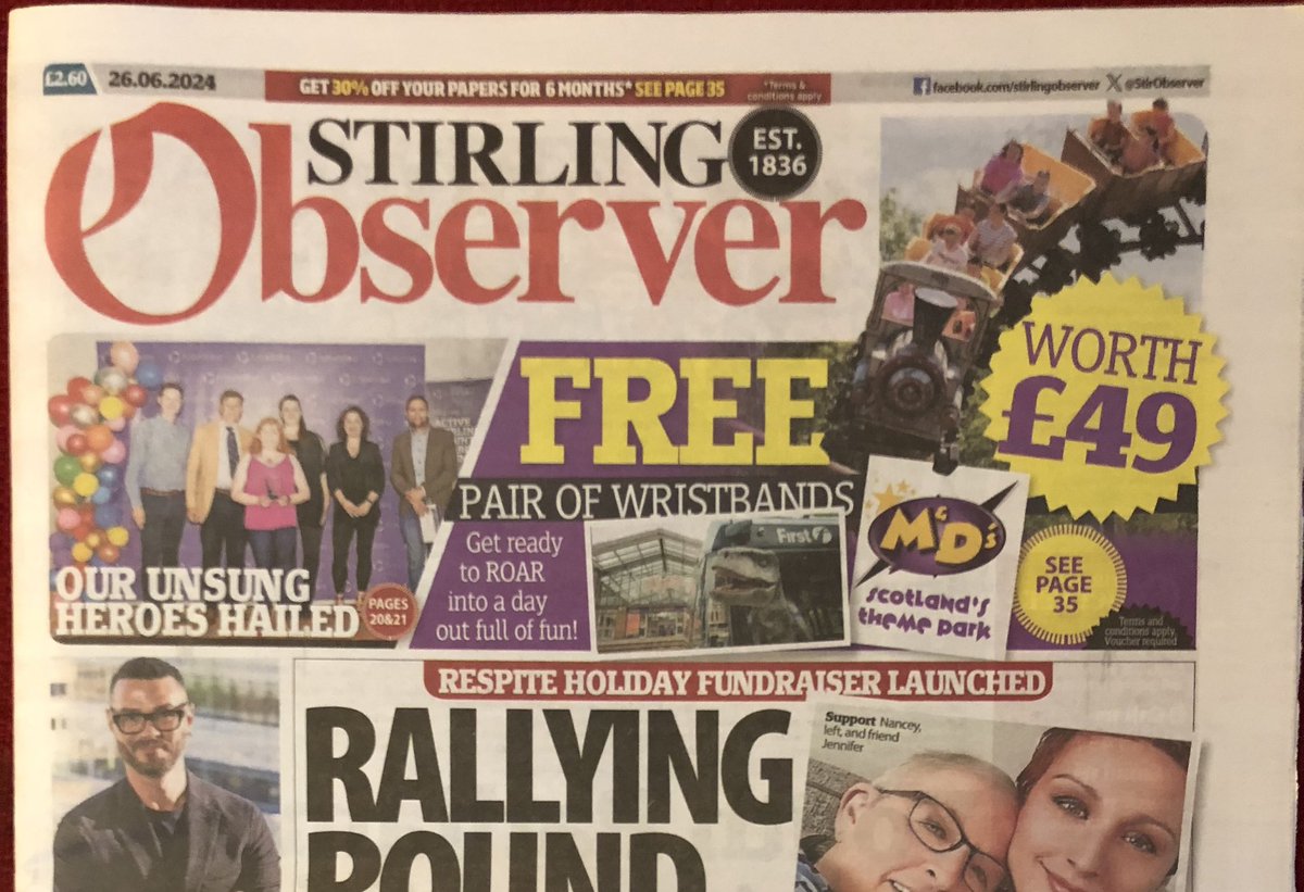 LabourStirling's tweet photo. Thousands of people reading yesterday’s Stirling Observer & today’s Strathearn Herald will have seen @ScottishLabour’s “Time for change” message!
From Blackford to Balfron and Throsk to Tyndrum in Stirling and Strathallan
In 7️⃣ days Vote Labour 🔴 for change!
#ThisTimeLabour🚩 https://t.co/F88z1TccrP