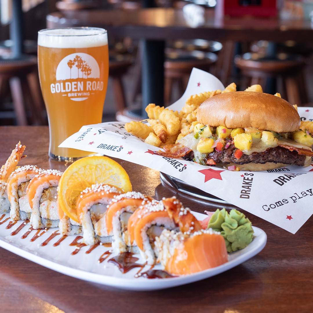Last call for Drake's Beer, Burger, and Sushi for the month of June! Stop in this weekend for Ashley's Pineapple Paradise Burger, Blue Moon Roll, and Golden Road Mango Cart. 🍺🍔🍣 ow.ly/6vGI50SrkwK