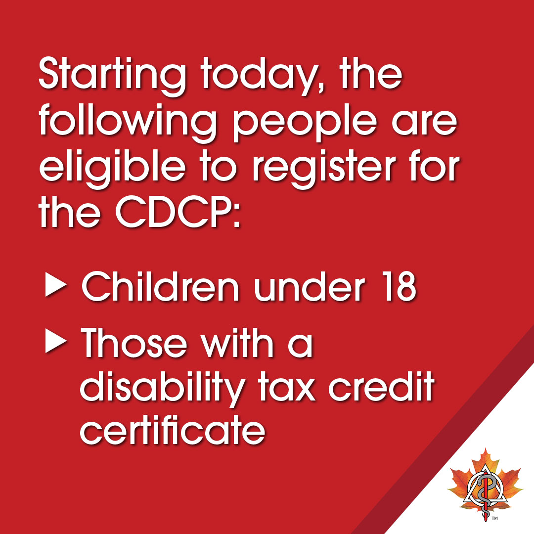 Starting today these people are eligible to register for the #CDCP:

🦷️ Children under 18
🦷️ Those with a disability tax credit certificate

To learn more, visit cda-adc.ca/en/oral_health…
#CanadianDentalCarePlan