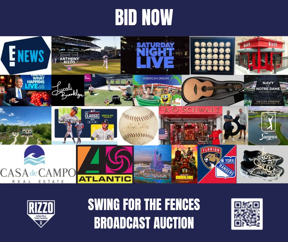 Bid on One-Of-A-Kind experiences and memorabilia. Tune in to the <a href="/YESNetwork/">YES Network</a>, July 12 to hear about the work the Rizzo Foundation is doing and learn more about the items from <a href="/ARizzo44/">Anthony Rizzo</a> &amp; some of his teammates. We have more than 200 items in our auction. BID NOW!