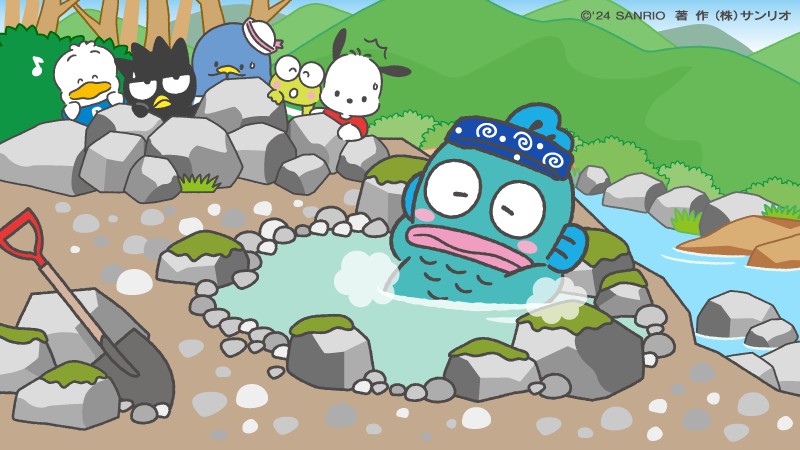 ハンギョドン「ふぅ〜、露天風呂って最高だな〜♪」 ポチャッコ「えぇ