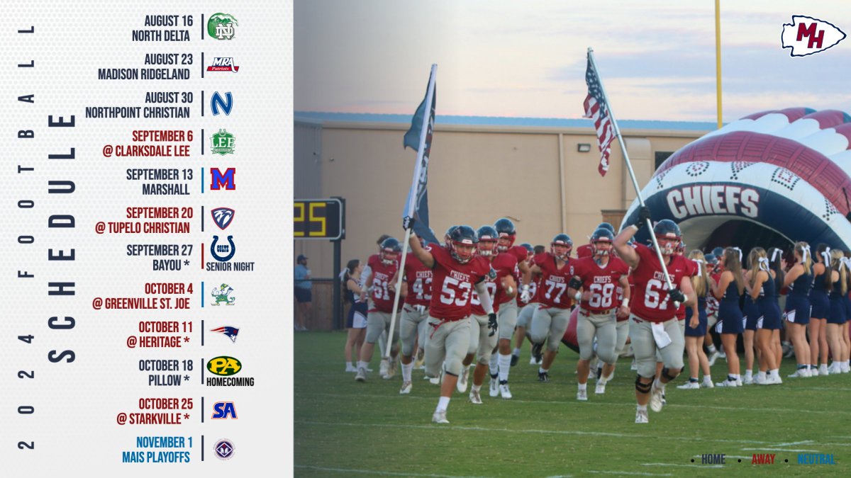 Hey Google, how many days until August 16th? 50! We are 50 days away from the return of  Friday Night Lights. MHS will host four home games in the first five weeks! We need you on The Hill this fall! Tailgate and ticket info will be released the week of July 8th!
#ChiefPride