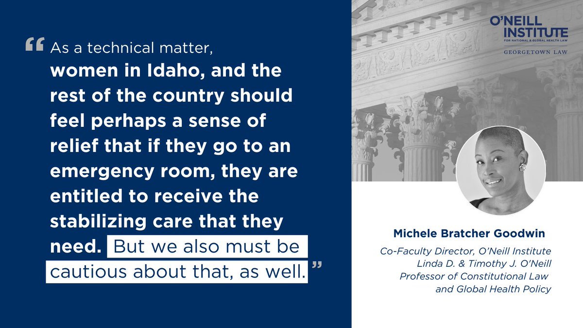 oneillinstitute's tweet image. The #SCOTUS decision on #EMTALA should reassure women that they'll receive necessary care if they go to an emergency room, said @michelebgoodwin. Despite the decision, she notes doctors may continue to feel unsafe and experience threats from prosecutors.

oneill.law.georgetown.edu/press/professo…