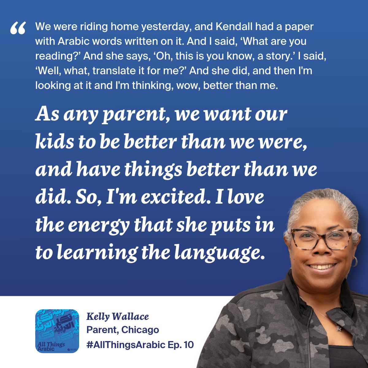 What do parents of Arabic learners have to say about their students learning the language?

Tune into the latest #AllThingsArabic ep. to hear Kelley’s reflections on her daughter’s language journey.

Available wherever you listen to podcasts: bit.ly/4b4UvYs